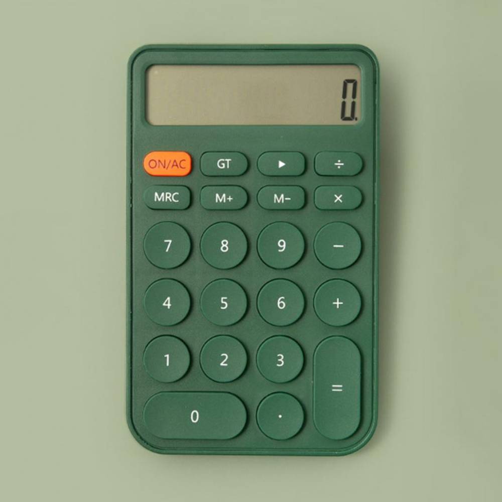 電卓 おしゃれ コンパクト パステルカラー 可愛い 丸ボタン 12桁 オフィス 事務用品 学校 文房具| グリーン