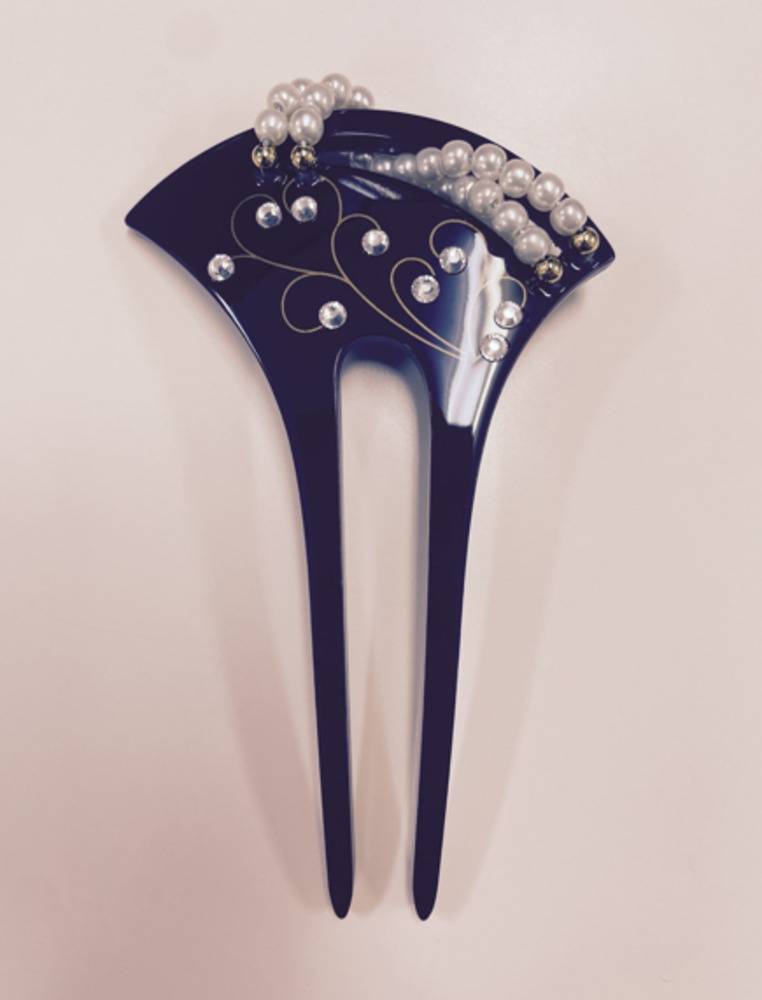 かんざし 簪 髪飾り 和装 和服 着物 浴衣 かわいい おしゃれ パール バチ型 二本差し ビーズ付｜ビーズ付