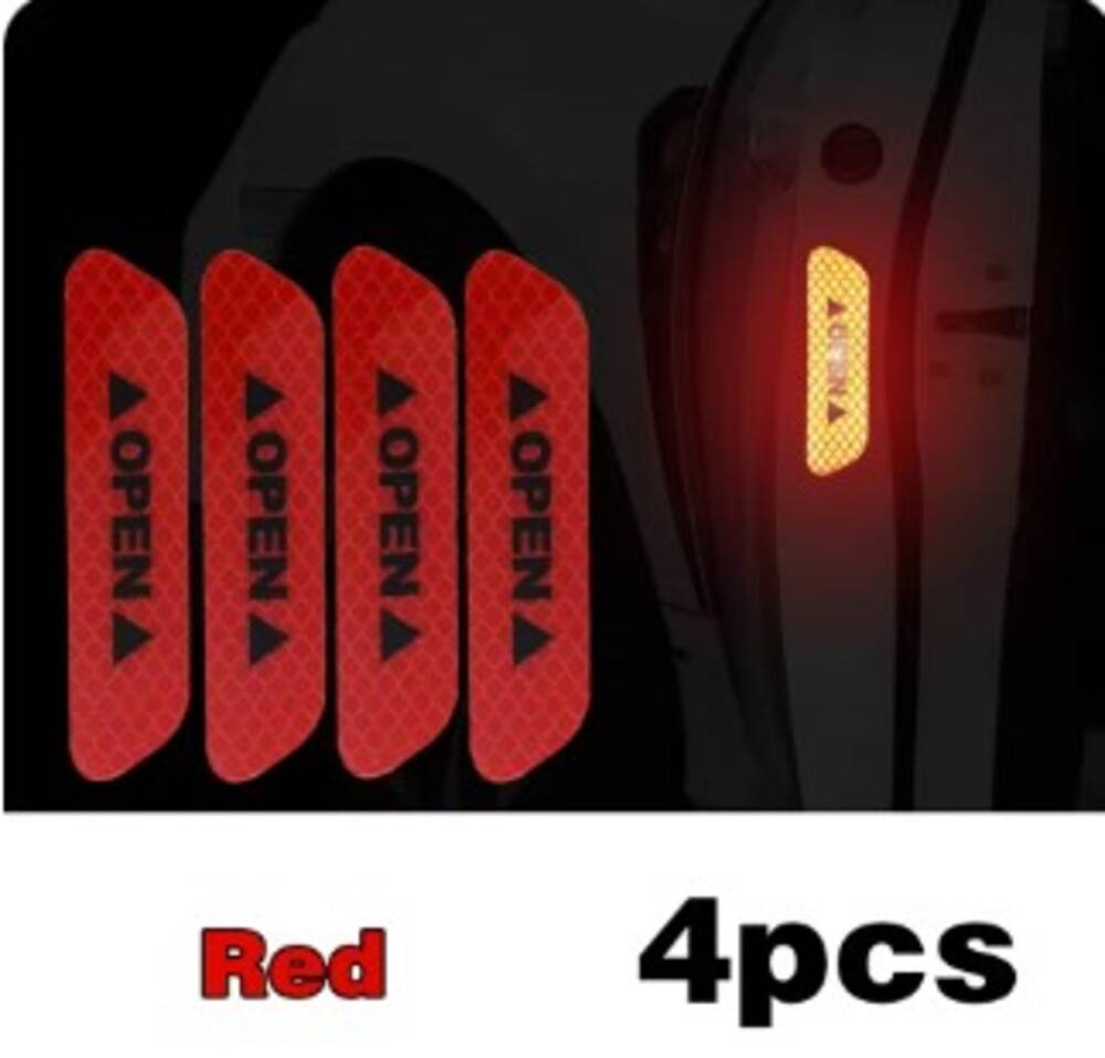 カーステッカー 車 反射ステッカー ドア OPEN 開口部 警告 リフレクター テープ デカール カーア  レッド