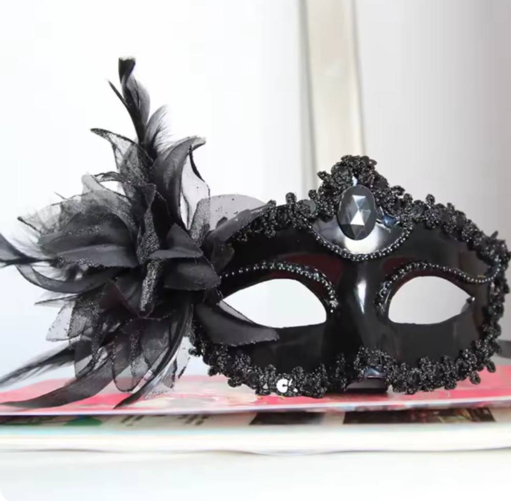 ベネチアンマスク ハロウィン 仮装 パーティー 仮面 舞台 小道具 女王様 スティックなし  ブラック