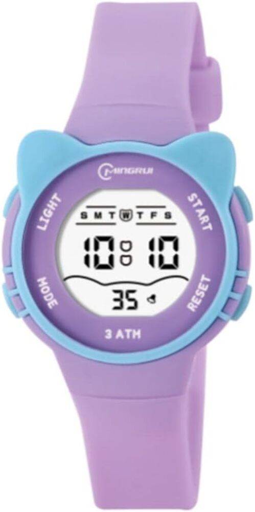 子供 腕時計 キッズ ウォッチ 子ども用腕時計 デジタル時計 シリコン 多機能 猫耳 パープル