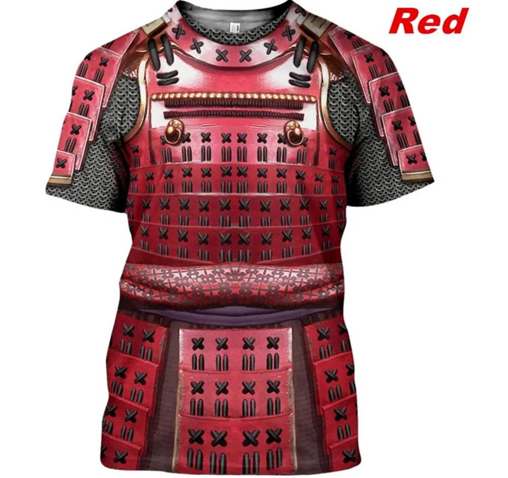 侍 Tシャツ メンズ 半袖 戦国武将 甲冑 3Dプリント 赤 サムライ 真田幸村 井伊直政 コスプレ 赤
