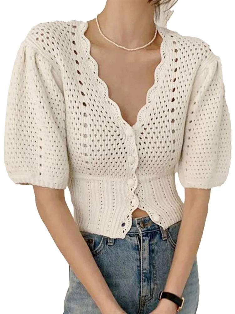 レディース ショートカーディガン 透かし編み 中袖 ストレッチ おしゃれ 夏 かわいい 
