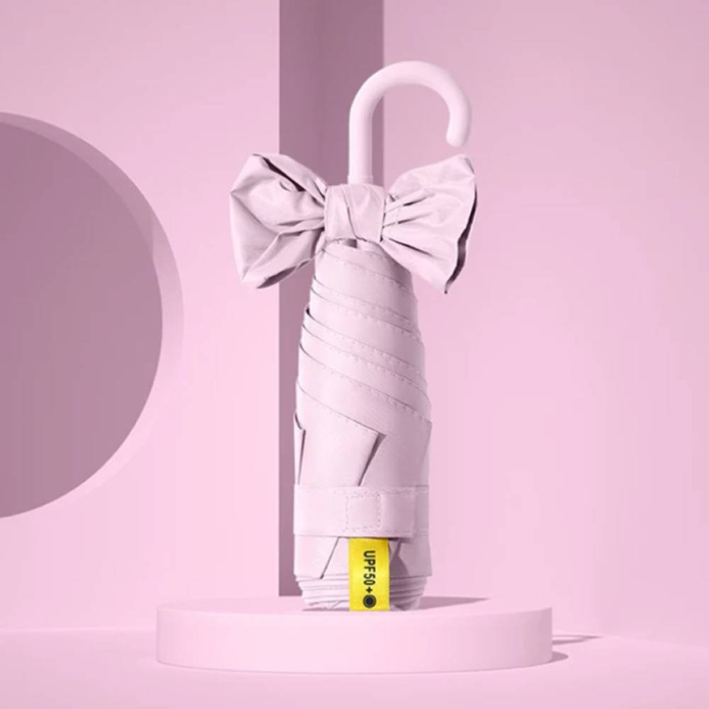 日傘 リボン付き 折りたたみ傘 晴雨兼用 超軽量 コンパクト UV UPF50＋ かわいい キャンディカラー ピンク