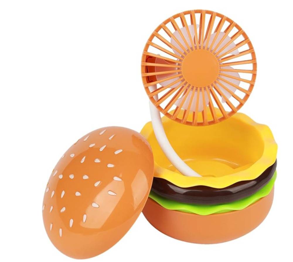夏 アウトドア 通学 ミラー付き 熱中症対策 扇風機 ハンバーガー ミニ扇風機 ハンディファン 