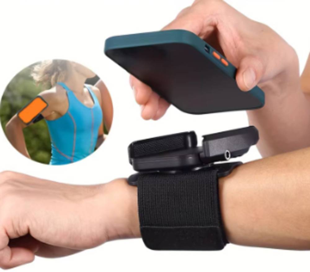 ランニング スマホ アームバンド リストバンド ホルダー 回転式 腕 手首  黒