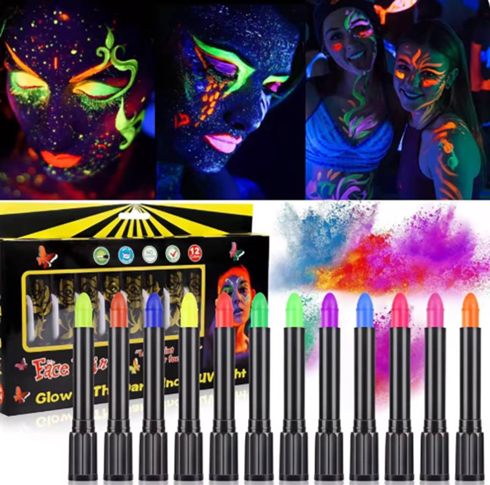 フェイスペイント 12色 顔面  ボディ 1光る塗料 ボディタトゥーマーカー ハロウィンメイク