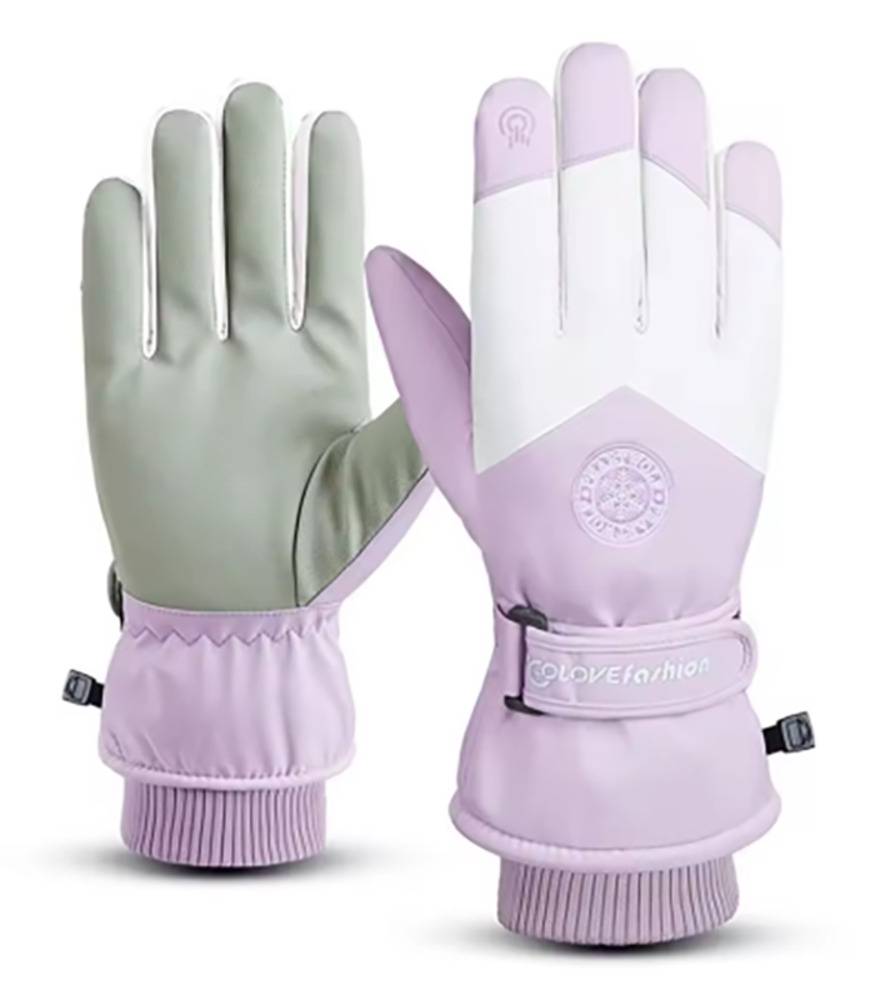 高機能グローブ レディース 防寒 保温 スキー スノボ バイク 通勤 防水 自転車 雪 裏起毛  紫