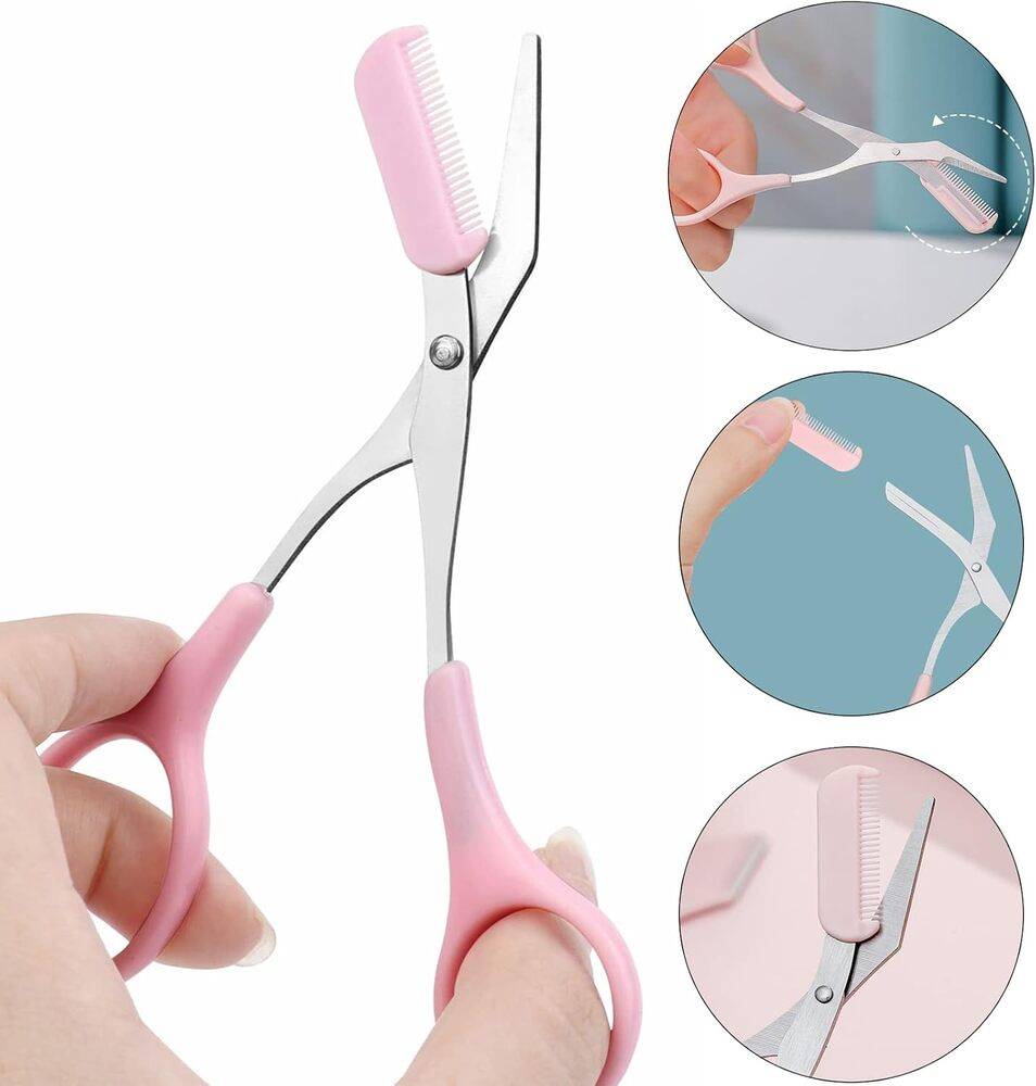 眉毛カットハサミ コーム付き 化粧用 2本セット まゆげハサミ 眉用グルーミングツール ステンレス製 