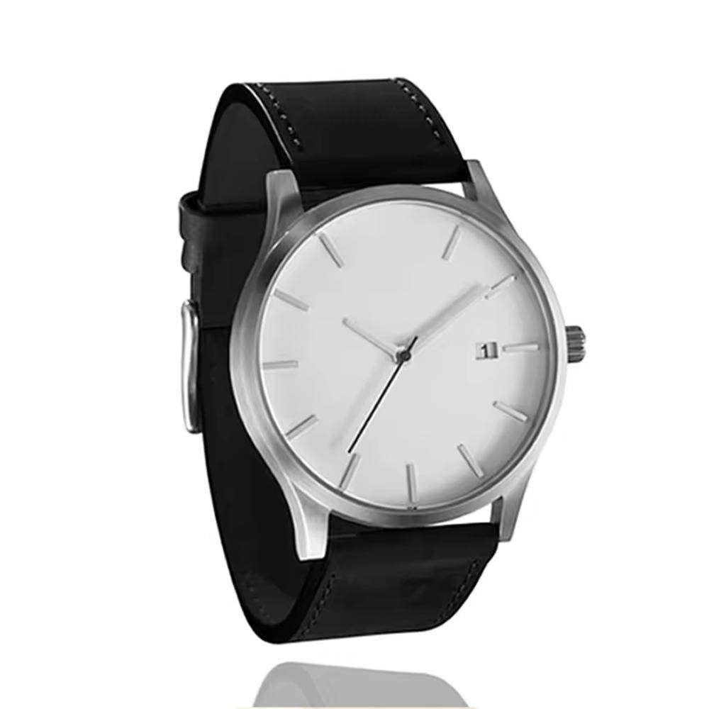 メンズ 腕時計 ミリタリー スポーツ カジュアル フェイクレザー 男性 シンプル おしゃれ ギフト 黒×白