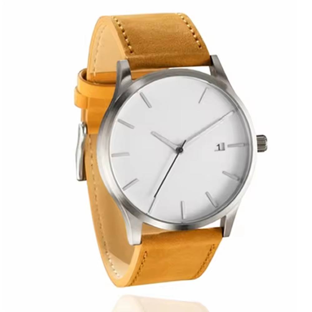 メンズ 腕時計 ミリタリー スポーツ カジュアル フェイクレザー 男性 シンプル おしゃれ ギフト 茶×白