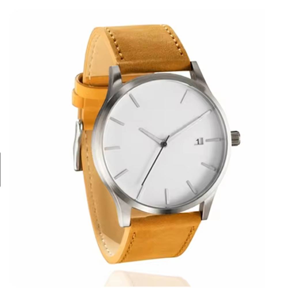 メンズ 腕時計 ミリタリー スポーツ カジュアル フェイクレザー 男性 シンプル おしゃれ ギフト 茶×白