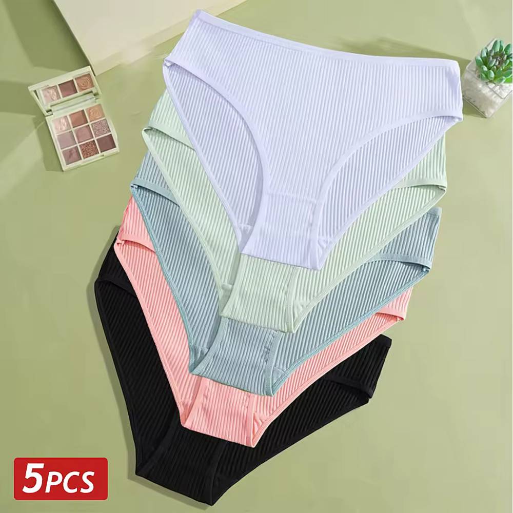 レディース ショーツ コットン 下着 5枚セット リブ 快適 フィット 柔らかい 5色セット