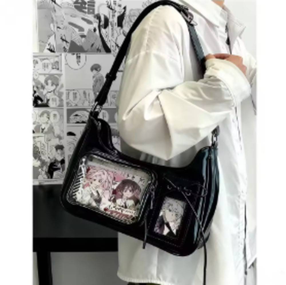 痛バッグ 透明 ショルダーバッグ 推し活 クリアバッグ Y2k ぬい 小さめ 缶バッジ 痛バ ぬい活｜黒