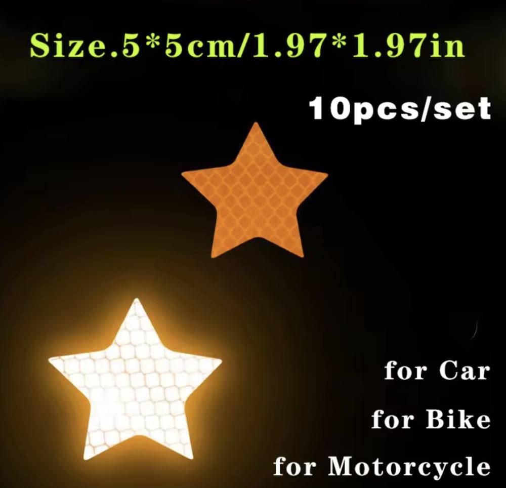 星形 リフレクター  車用 反射 ステッカー 安全  警告 きれいに剥がせる  10枚セット 濃い黄色