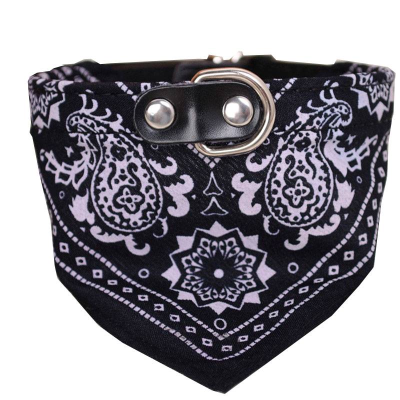 ペット バンダナ 首輪付き スカーフ 調整可能 犬 猫 小型犬 中型犬 ブラック ブラック-M