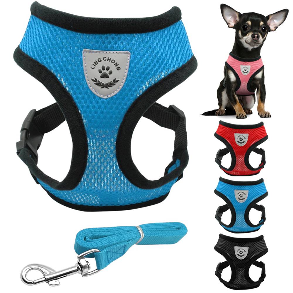 ハーネス ペット 犬 猫 メッシュ リーシュ 散歩 紐 鎖 小型犬 アクセサリー ドッグ  青S｜青S - 画像2