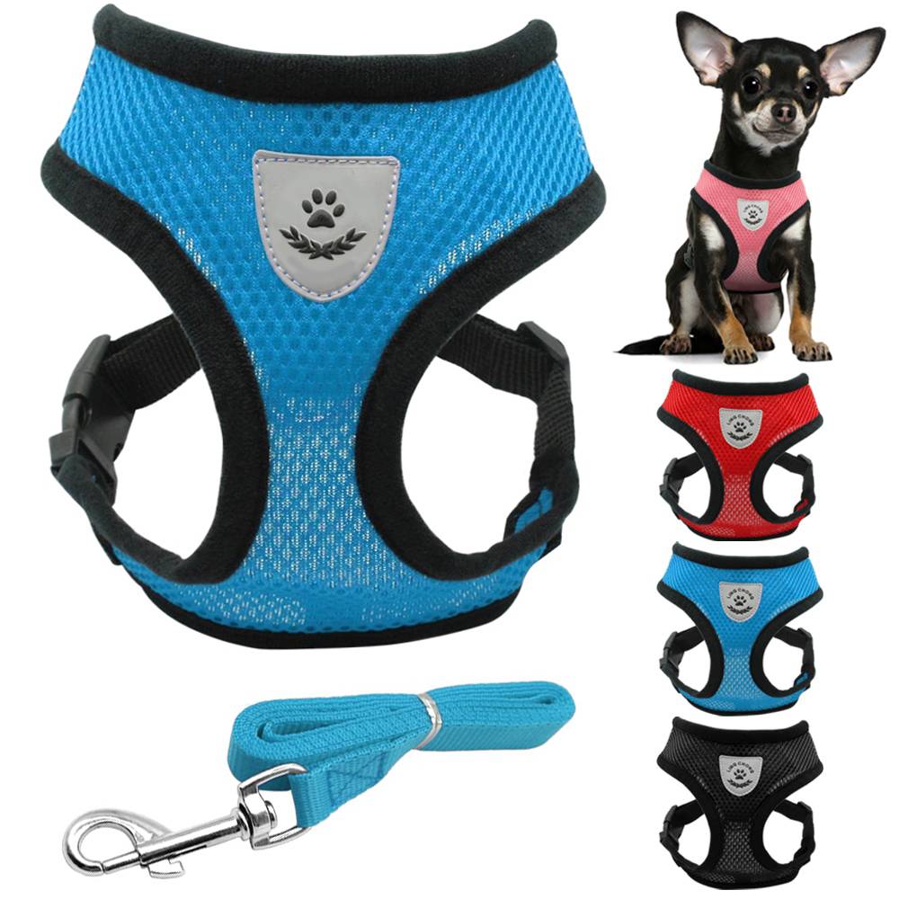 ハーネス ペット 犬 猫 メッシュ リーシュ 散歩 紐 鎖 小型犬 アクセサリー ドッグ  青S｜青S - 画像3