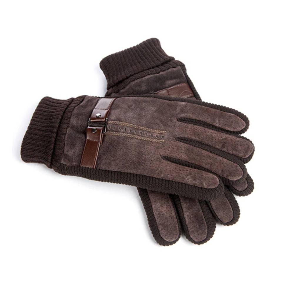メンズ スウェード リブ編み 革手袋 グローブ タッチスクリーン対  G033コーヒー-XXL