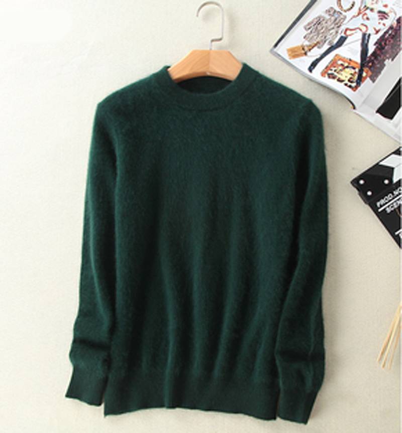 ニット セーター メンズ レディース ユニセックス モヘア調 クルーネック 長袖 無地 暖かい 緑-L