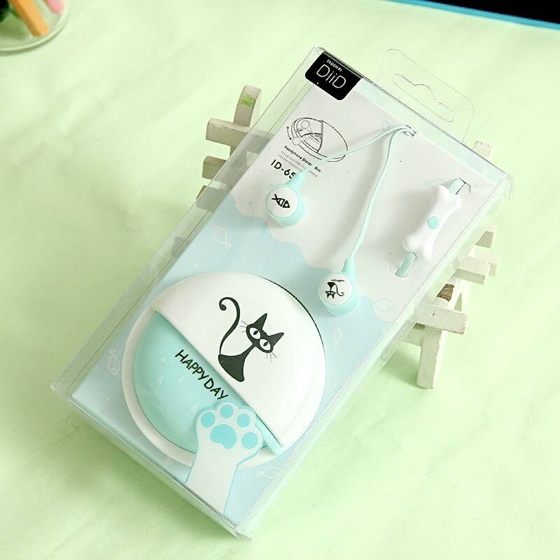 Black Cat Earphones Wired Canal Type Stylish Cute Gift Present Cat Accessories Case Included Light Blue｜Light blue - 画像3