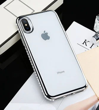 スマホケース iphoneX プラス ケース ラインストーン ダイヤモンド バンパー 透明tp  銀色｜銀色