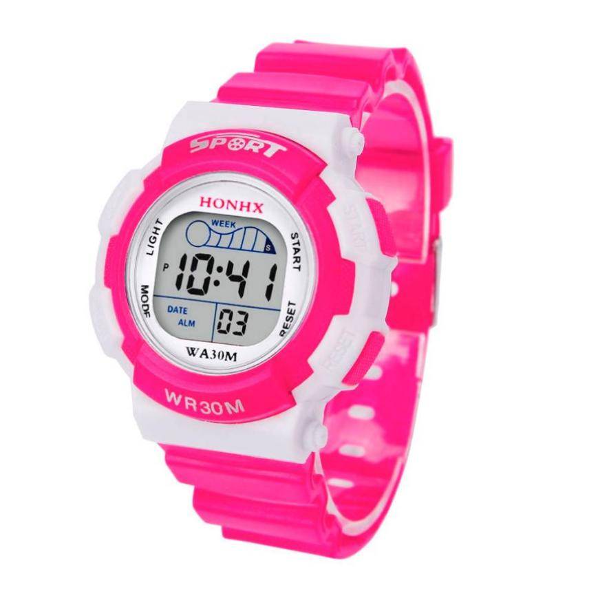 HONHX スポーツ時計 子供 デジタル LEDウォッチ キッズ 生活防水 ゴム シリコ  ピンク