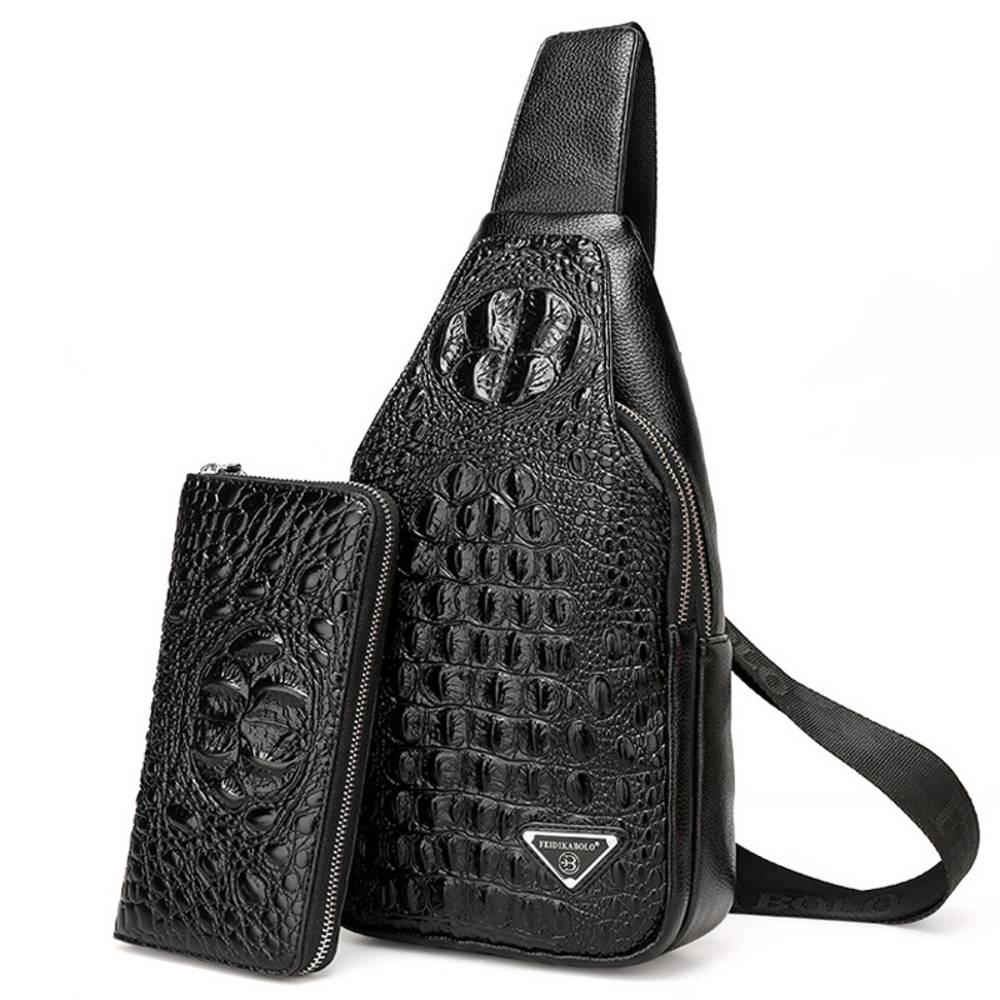 バッグ 財布 セット ワニ柄 旅行 メンズ ボディバッグ ショルダーバッグ リュック 長財布 ギフト バレンタイン｜ブラック - 画像6