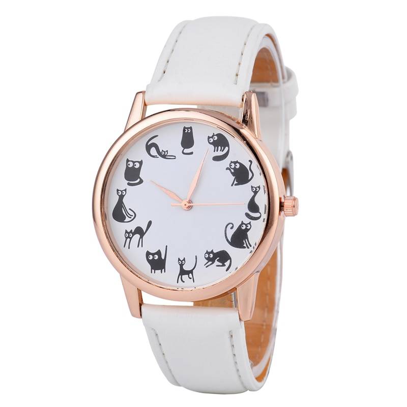 ヴィンテージレザー腕時計 かわいい猫の時計 日常のファッション レディースクォーツ時計   - 画像1