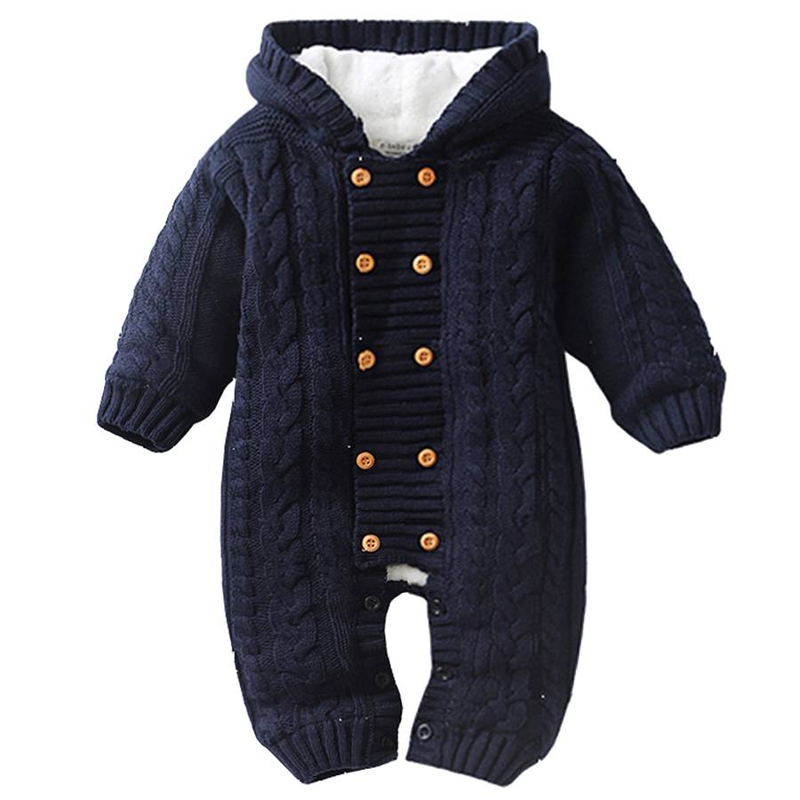 ロンバース ベビー ニット IYEAL 暖かい幼児 冬服 新生児 ニットセータージ 赤ちゃん Navy Blue-6m
