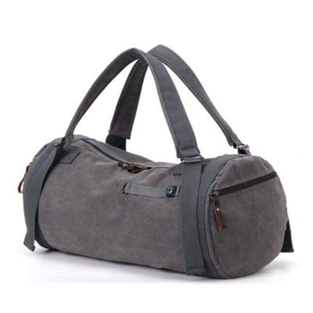 ボストンバッグ メンズ レディース 大容量 丸型 ダッフルバッグ キャンバス 布製 肩掛  グレー｜グレー - 画像2