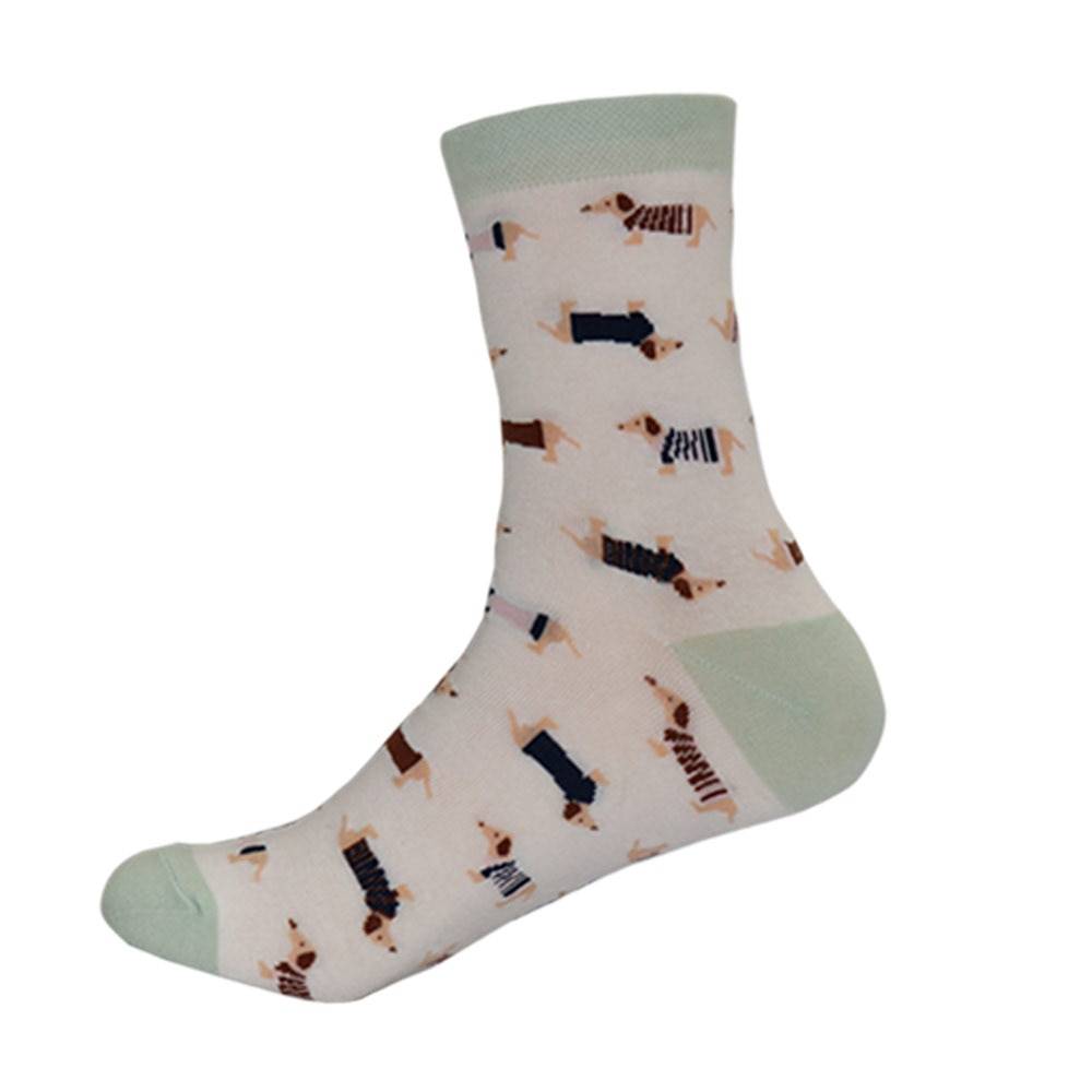 ダックスフンド 犬 靴下 カジュアル クルーソックス 動物 かわいい ペット 薄緑色｜薄緑色 - 画像3