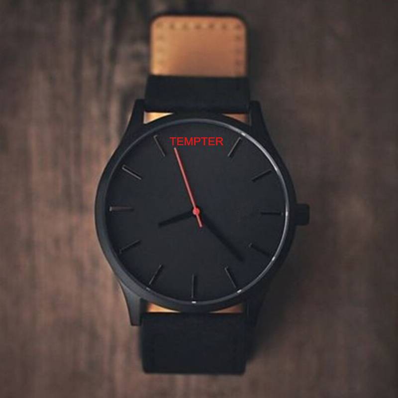 オールブラック メンズ腕時計 クォーツ 45mm レザーベルト スポーツスタイル｜黒 - 画像2