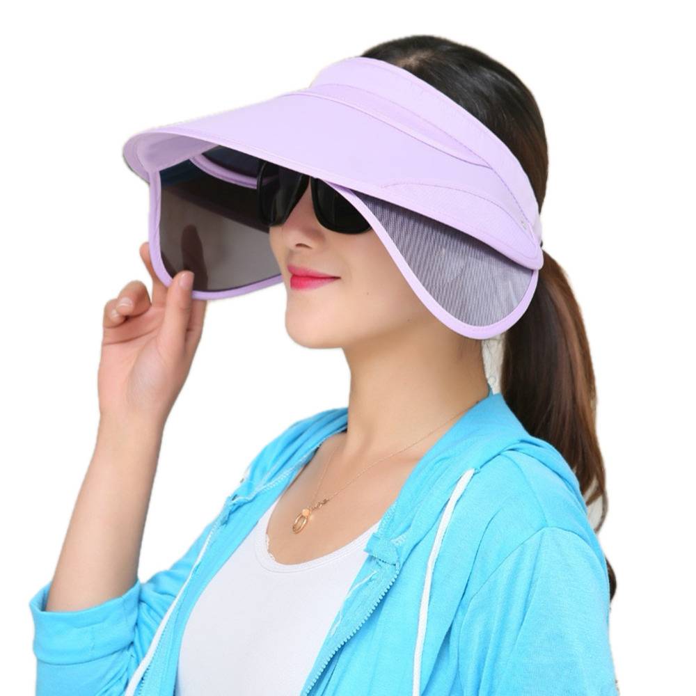 サンバイザー 帽子 UVカット フェイスカバー フェイスガード 日差しブロック つば広 おしゃれ ラベンダー｜ラベンダー - 画像3