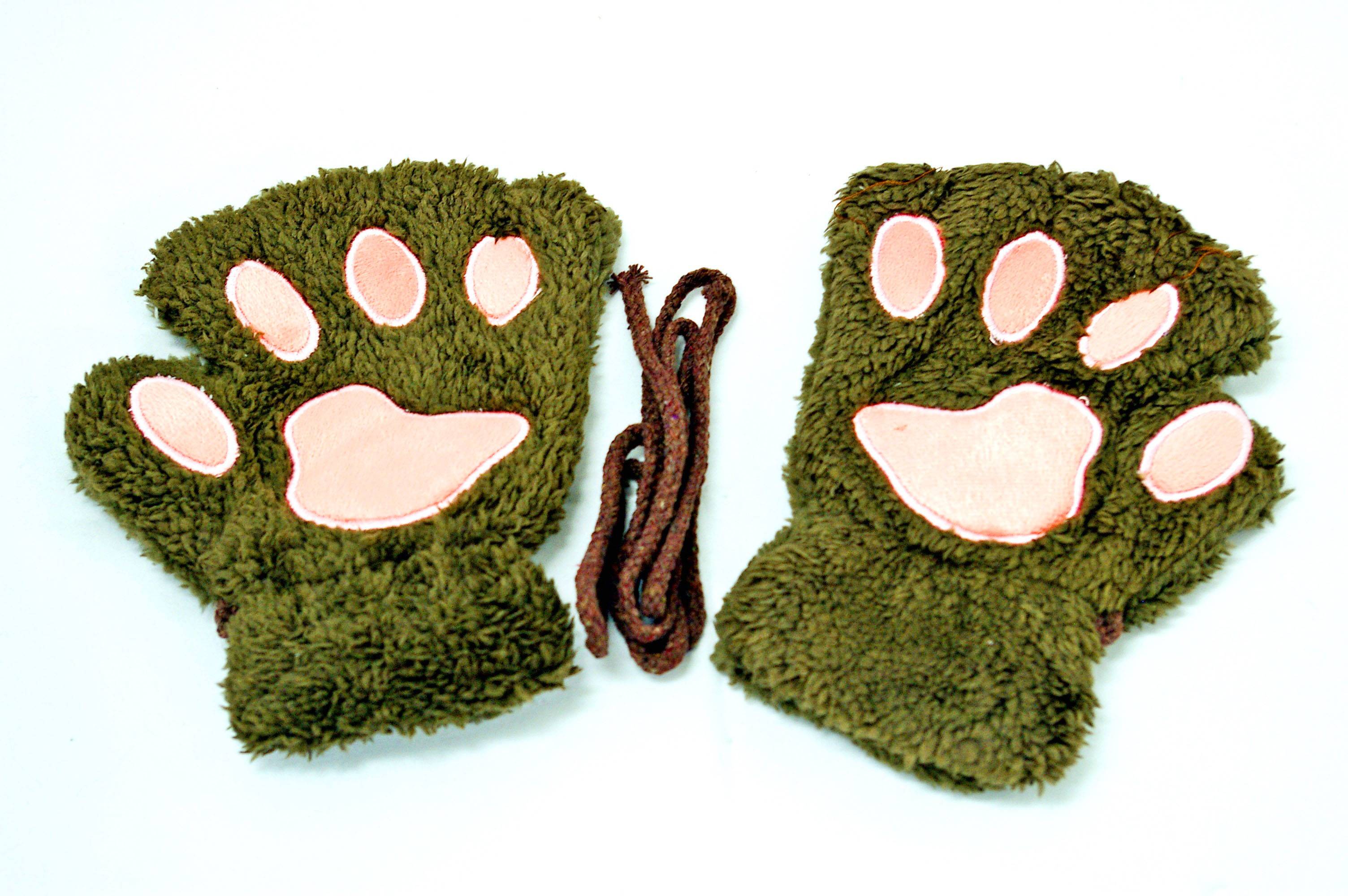 レディース 子ども 手袋 グローブ 肉球 モコモコ ミトン にゃんこ手袋 ライトブラウン