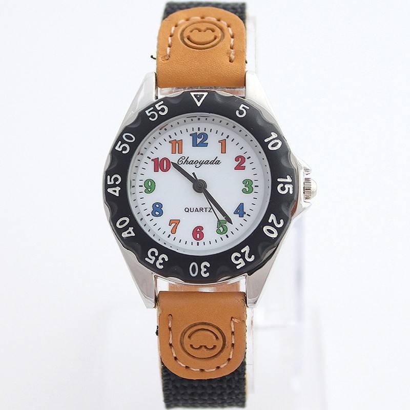 Cute boy girl colorful quartz watch children sports casual fabric strap student party watch gift kids｜Black Style A - 画像2