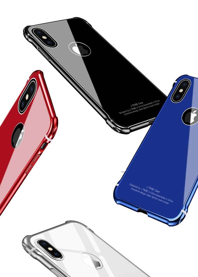 Apple iPhone X　ケース　Vpower　アルミバンパー　iPhoneX　ガラスカバー　強化ガラスケース 