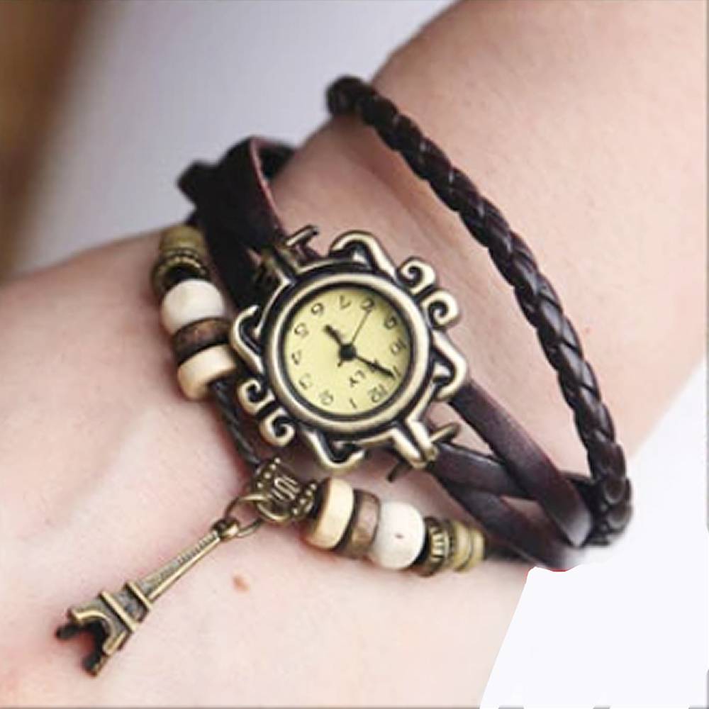 Women's wristwatch, antique, vintage, leather bracelet, accessory, gift, present, for mom, brown #7｜Brown #7 - 画像3
