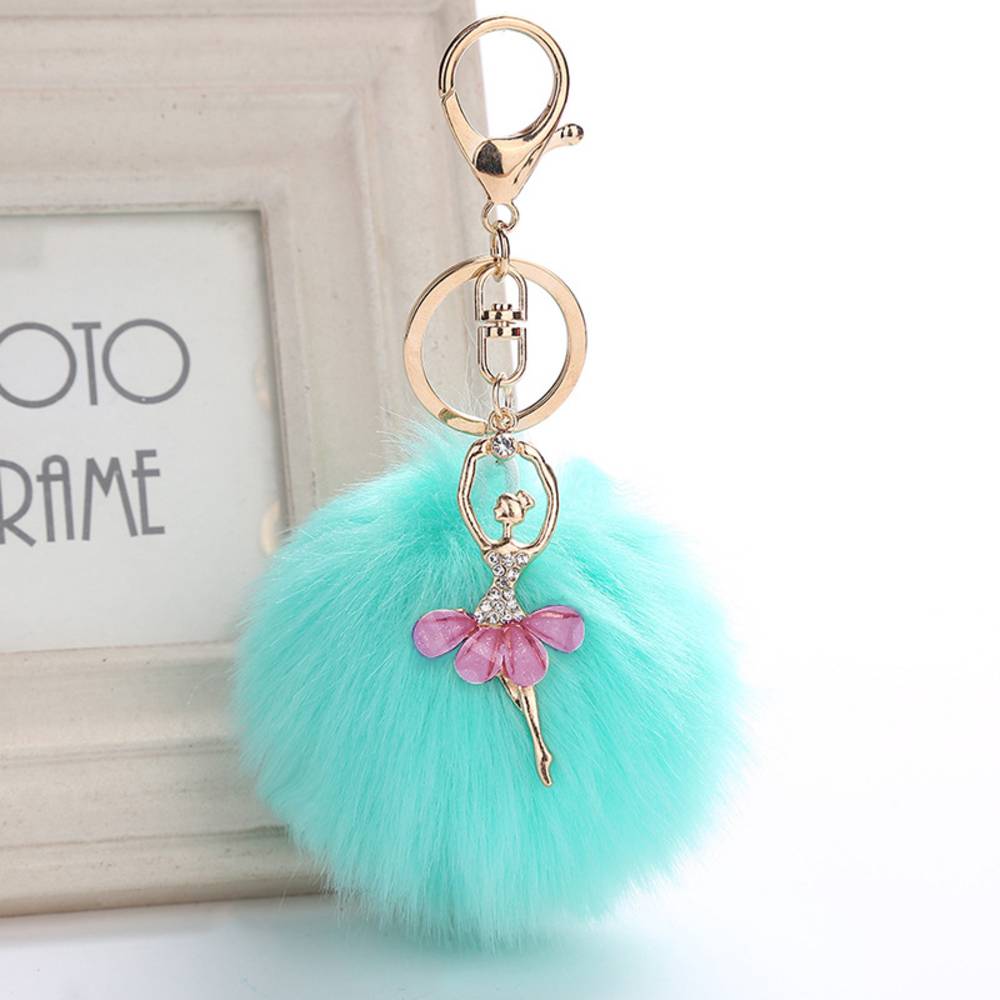 キーホルダー ポンポン レディース ファー ふわふわ バレリーナ かわいい ライトグリーン