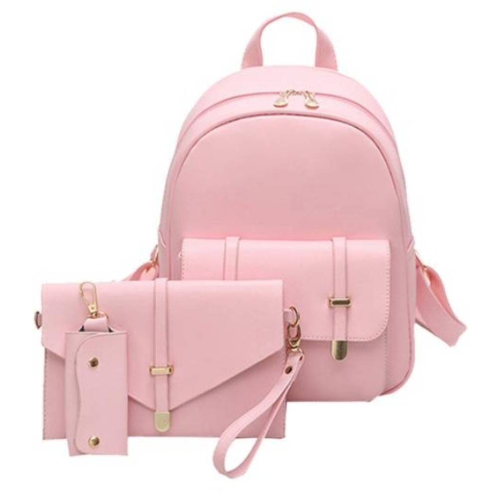 3-piece set, women's backpack, PU leather shoulder bag, wallet included, stylish, pink｜Pink - 画像3