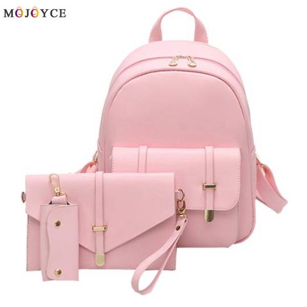 3点セット レディースリュック PUショルダー 財布付き 通学通勤 おしゃれ ピンク