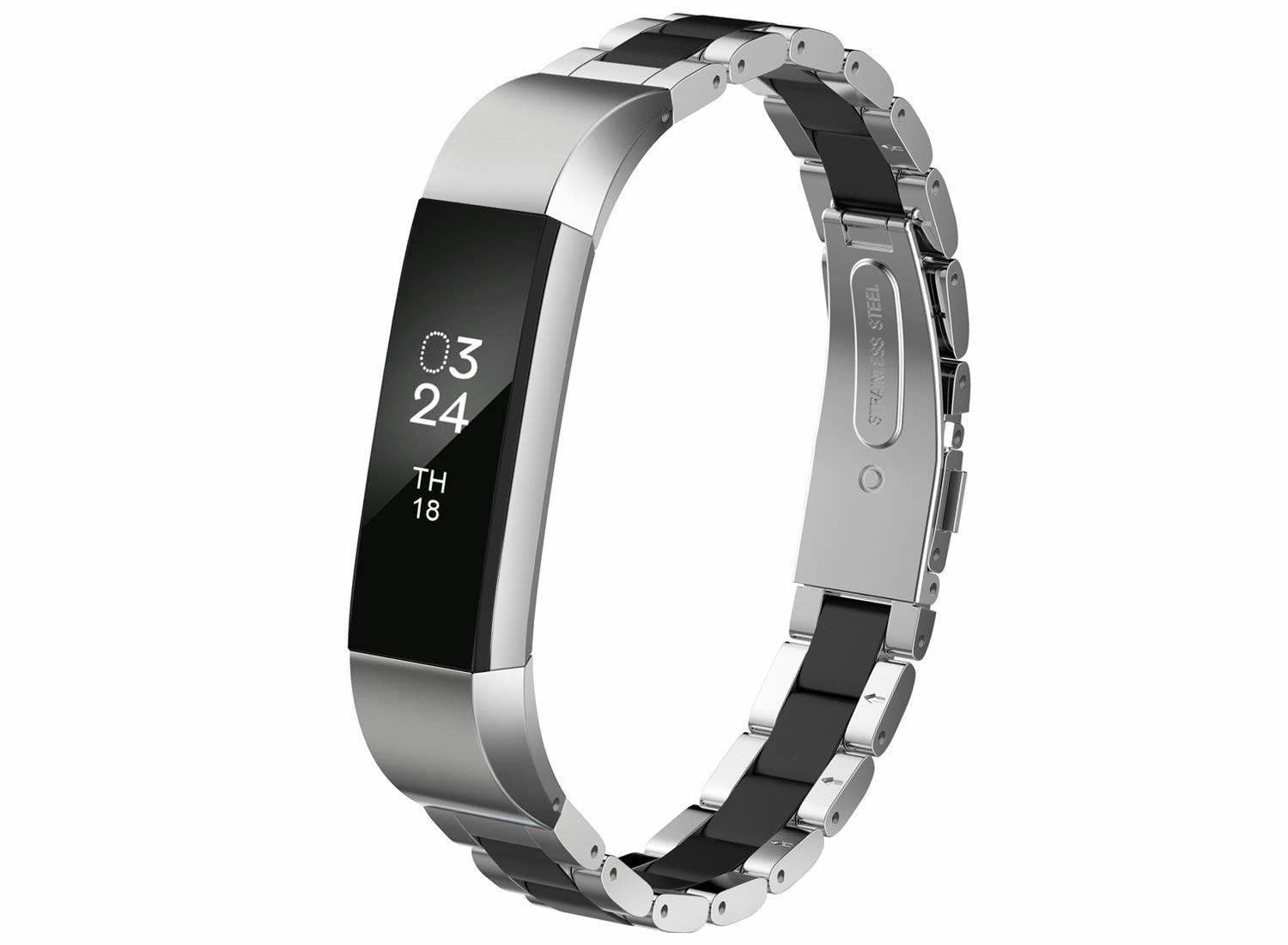 fitbit alta スマートウォッチ 交換ベルト シルバーホワイト 金属ベルト  ブラック
