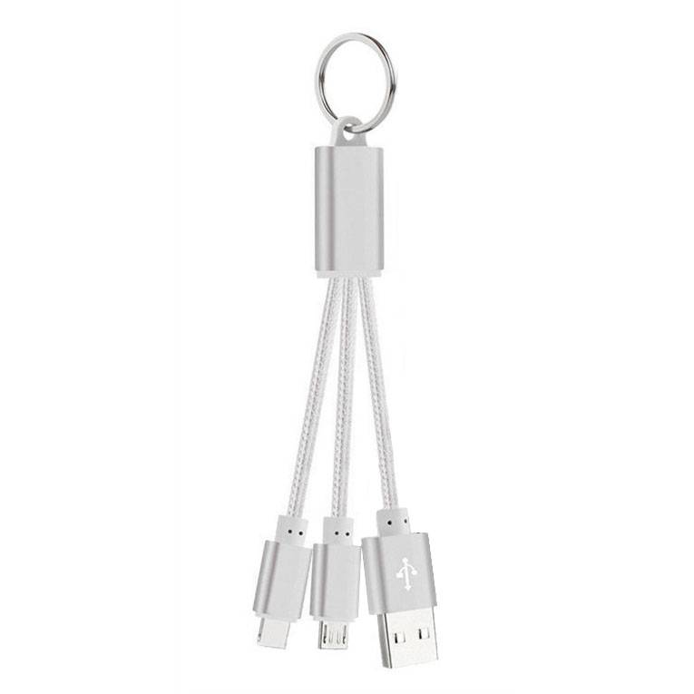 iPhone android 2in1  ナイロンケーブル  ケーブル キーホルダー型 シルバー