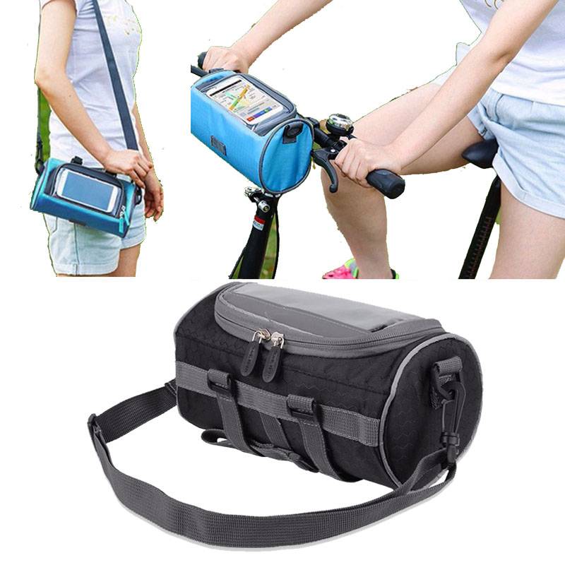 自転車 防水フロントバッグ ショルダー兼用 スマホ収納 サイクリング バイク ポーチ ホルダー blue