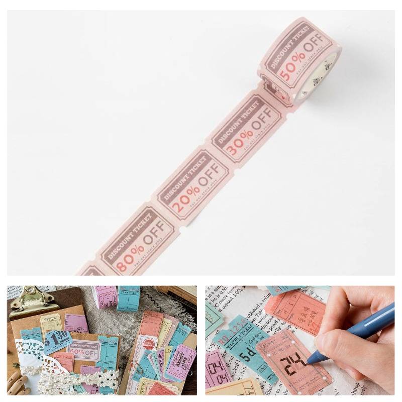 チケット風 マスキングテープ 割引デザイン クーポン風 デコレーション ラベル素材 コラージュ 3｜3 - 画像2