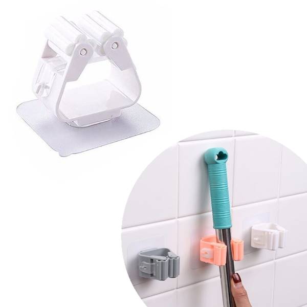 Mop Holder, Mop Hanger, Wall Mounted, Cleaning Tools, No Drilling Required, Strong Adhesive Hook, Broom, Bathroom, White｜White - 画像2