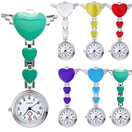 Nurse watch, women's, cute, heart-shaped, quartz, clip brooch watch, nurse pocket watch, green｜Green - 画像2