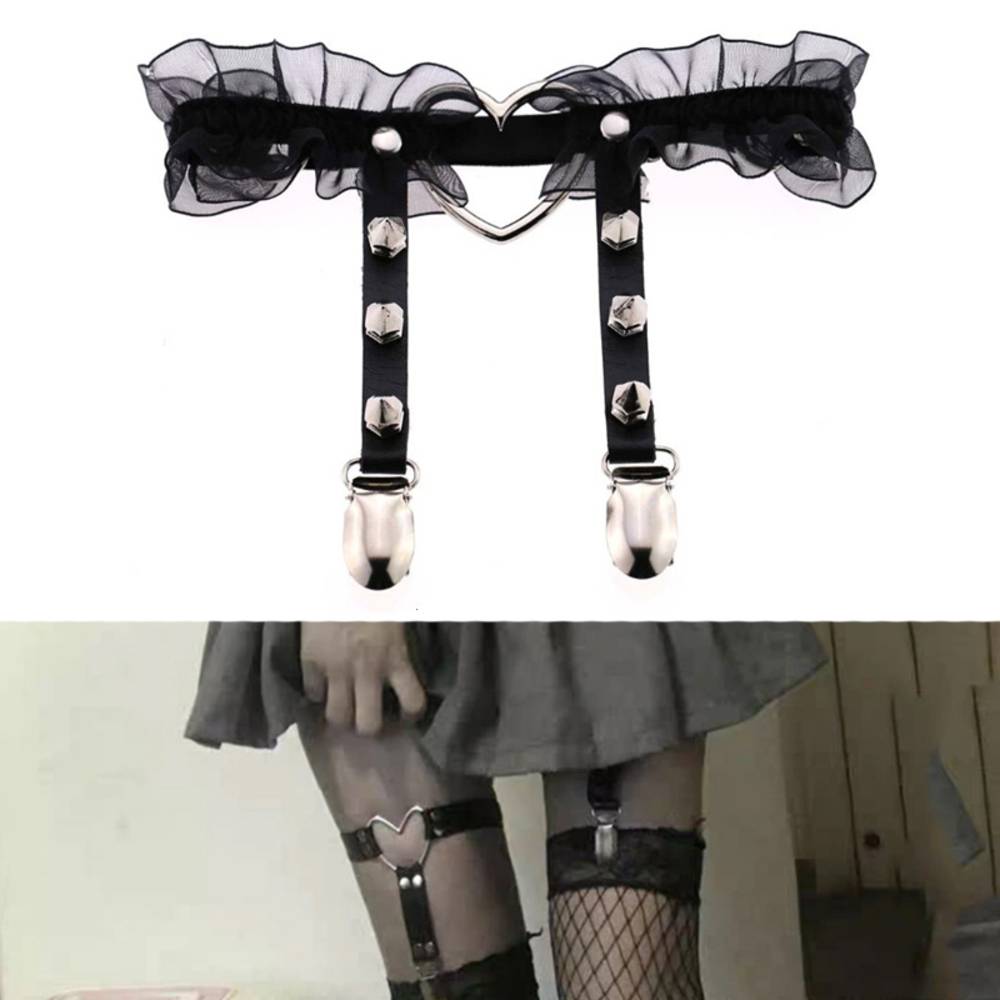 Women's heart garter belt, Lolita style, gothic, punk, harness, cosplay｜Rivets - 画像6