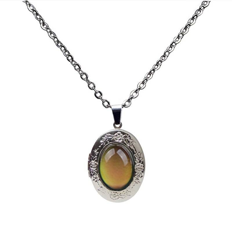 ネックレス ロケット 開閉式 温度変化 カラー オーバル ペンダント フォトフレーム アクセサリー 