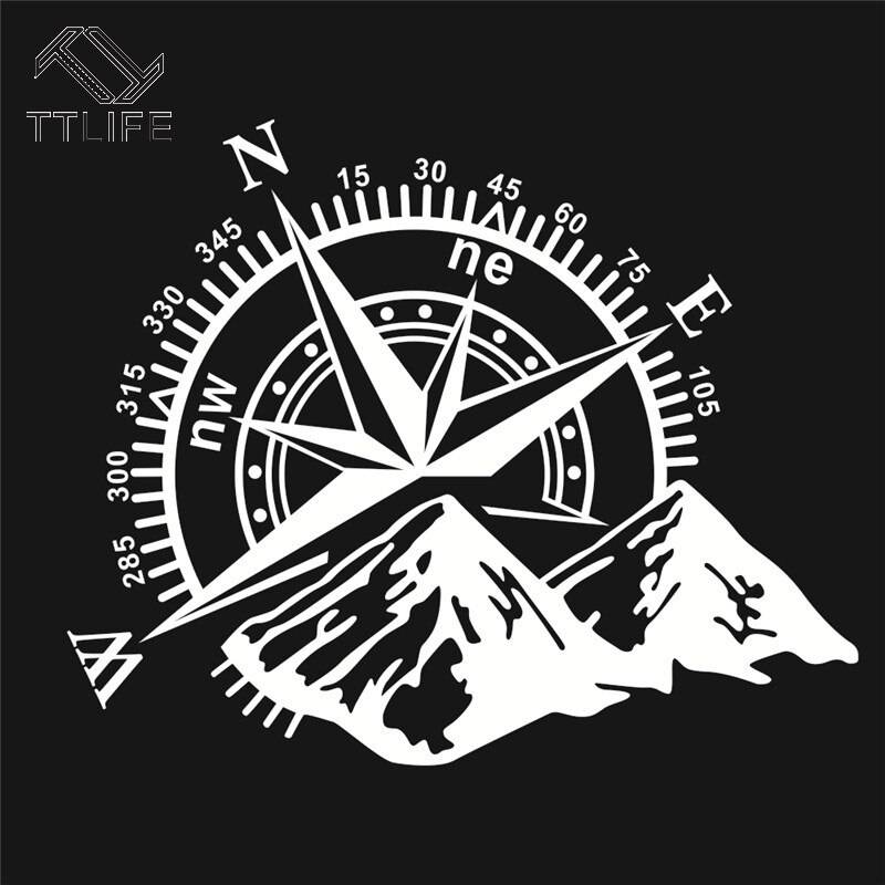 3D Car Accessories Stickers, Stylish, Mountains Compass, Car Wall Stickers, Vinyl Seal, White｜White - 画像2